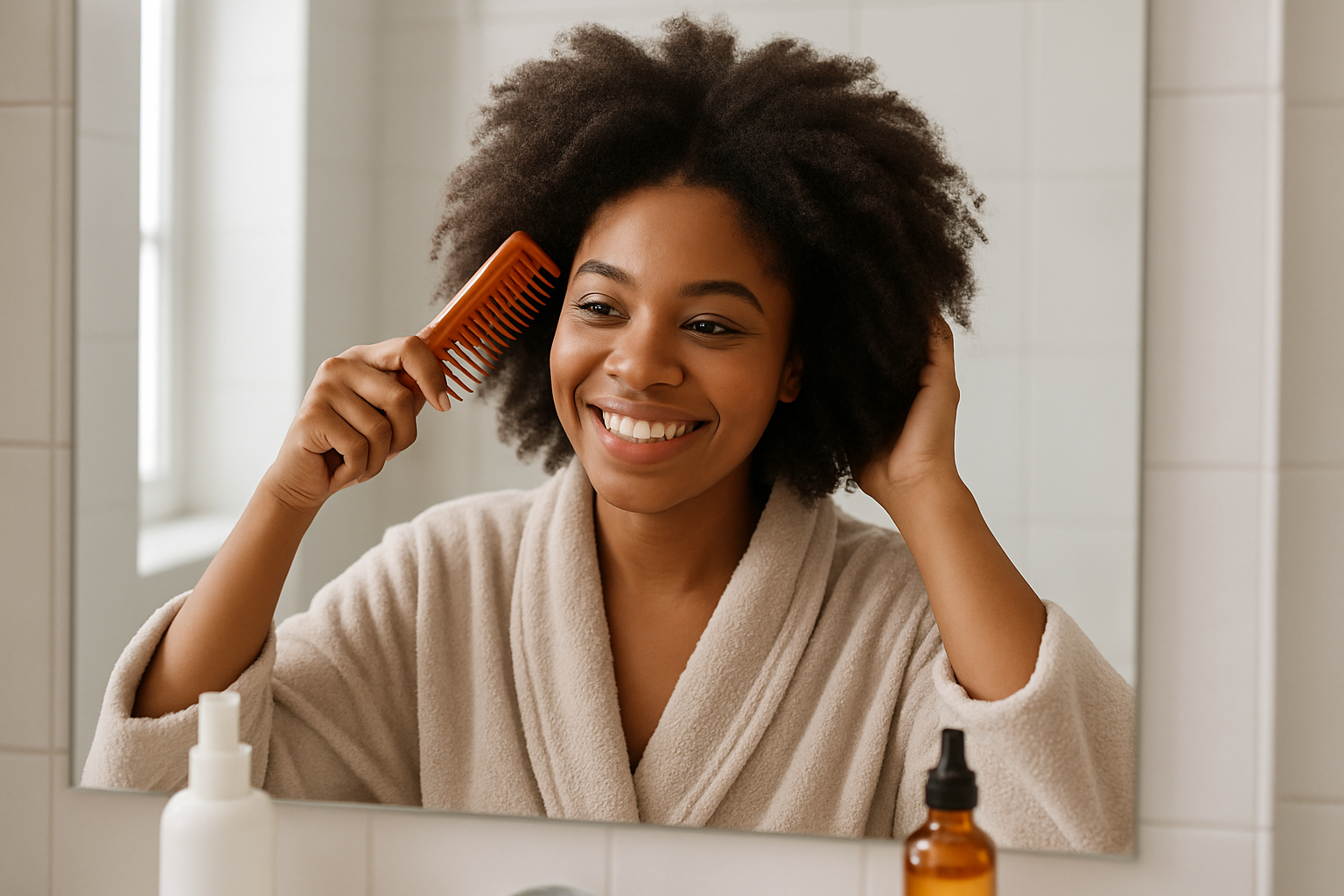 black girl styling her hair