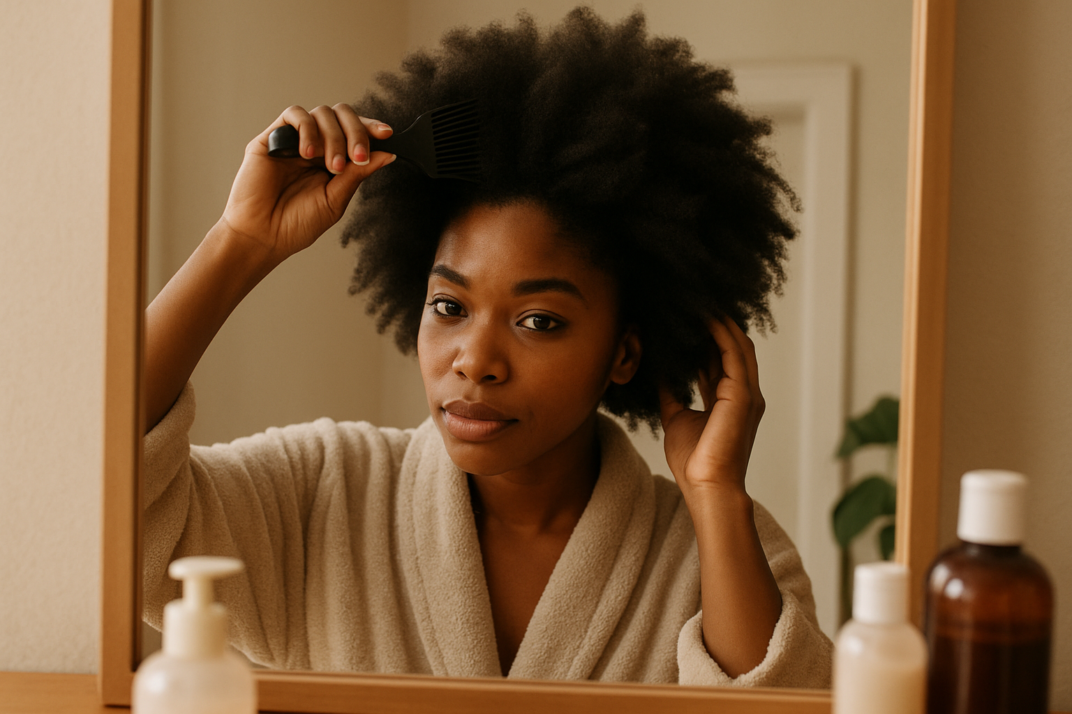 black women styling her hair 